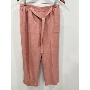 SoHo Apparel LTD Dusty Pink Tie Waist Pants M Cropped Pull-On Elastic Waist